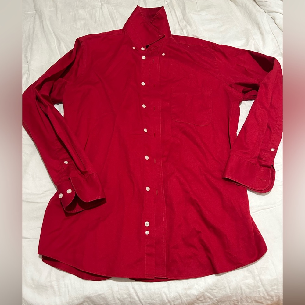 IZOD MEN'S SHIRT 15 1/2(32-33) RED REGULAR FIT WRINKLE FREE QUICK DRY TWILL
